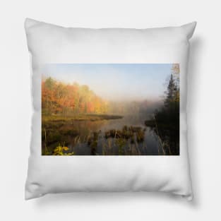 Early morning mist in fall - Mont Tremblant, QC Pillow