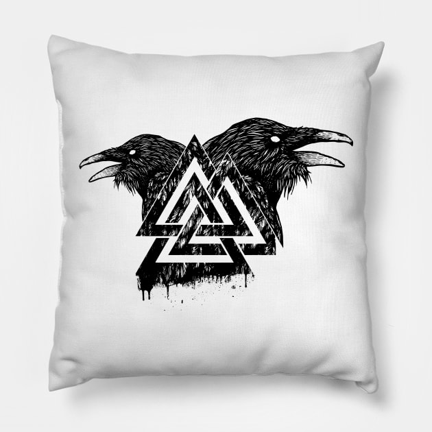 Valknut Symbol and Raven Pillow by Nartissima