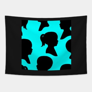 Child Silhouettes - Black on Teal Background Tapestry