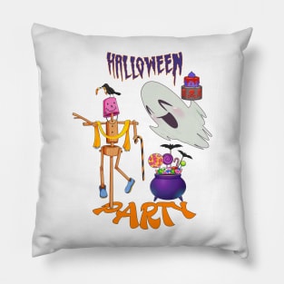 Spooktacular Halloween Party: Raven, Ghost, Witch's Cauldron, Scarecrow, Candy Treats - Happy Halloween Pillow