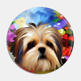 Shih Tzu Face Surrounded by Flowers Pin