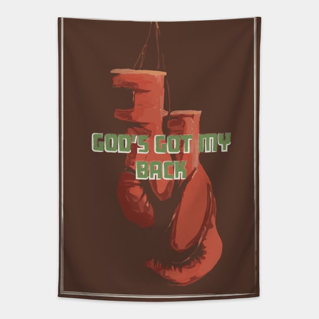 Fasbytes Boxing Sports Slogan 'Gods Got My Back' Tapestry by FasBytes