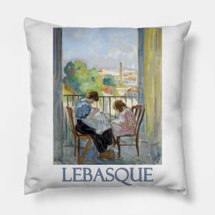 Madame Lebasque and Her Daughter Sewing by Henri Lebasque Pillow