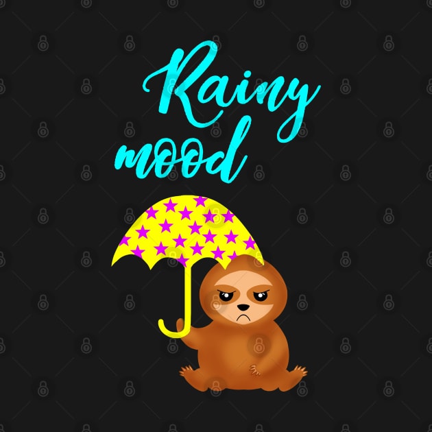 Rainy mood, rainy days. Grumpy cranky little sloth with a yellow umbrella in the rain of pink hearts. Funny gift ideas for rain, fall season and sloth lovers. by BlaiseDesign