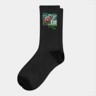 Jurassic Dino I survived National Park Jungle Scene Distressed Look Socks