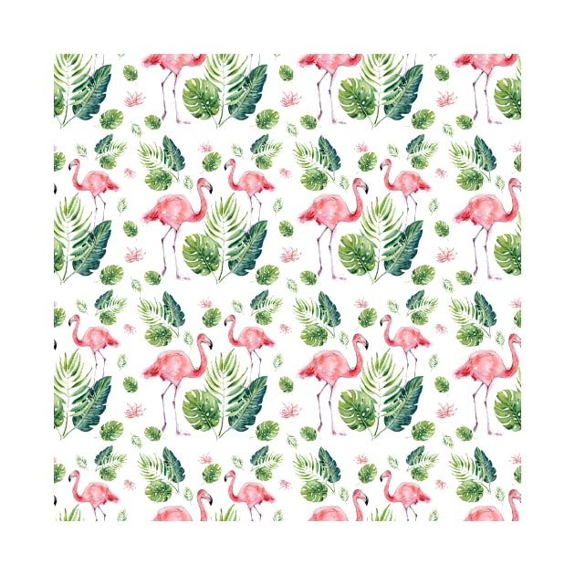 Elegant Pink Flamingo Tropical Leaves Pattern by in_pictures