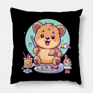 Kawaii Quokka eating salmon sushi Pillow