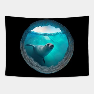 Seal Peeking Through Wall Opening Tapestry