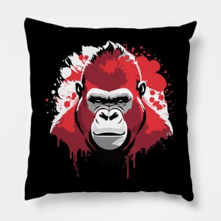 t-shirt design, gorilla with red paint splatters on its face, poster art Pillow