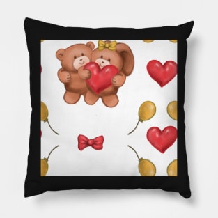 Teddy and Bunny lovely white balloons Pillow