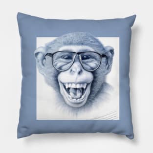 Laughing monkey with glasses 2 Pillow