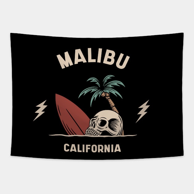 Vintage Surfing Malibu, California Tapestry by SLAG_Creative