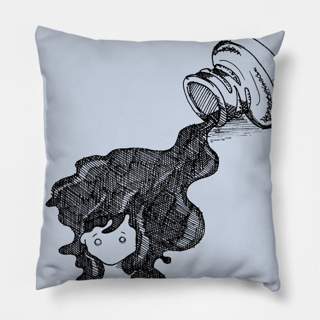 Ink Drawing of a Girl and Her Ink Spill Pillow by Fun4theBrain