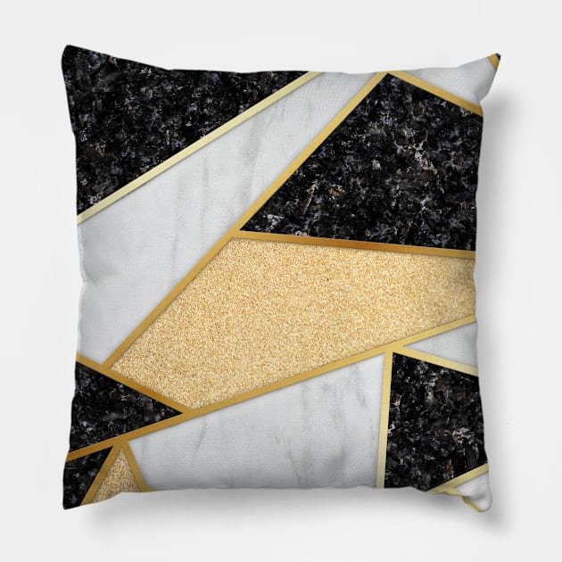 Elegant Modern Gold Glitter Sparkle White and Black Marble Composition 2 Pillow by Briansmith84