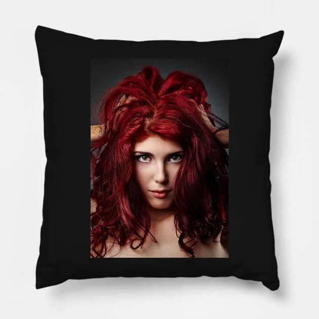 Glamour close-up of sexy redhead young woman Pillow by naturalis