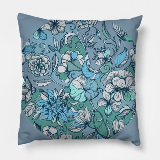 Her Garden in Blue Pillow