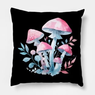 Pink Sky Blue Mushrooms Pillow