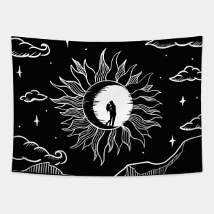 Valentines day - Romantic sun and moon in sky - Black and white Tapestry