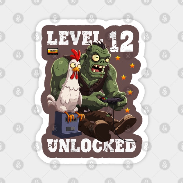 Level 12 Unlocked, Birthday - Zombie And Chicken Magnet by Megadorim