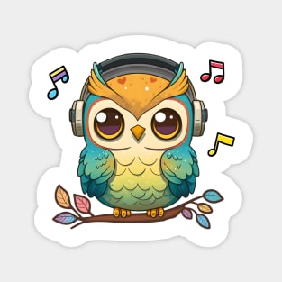 Musical Owl Perched on a Colorful Tree yellow Magnet