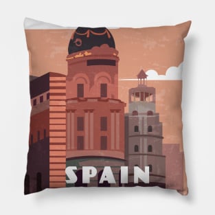 Madrid, Spain. Retro travel poster Pillow