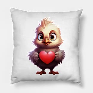 Valentine Chicken Holding Heart Pillow