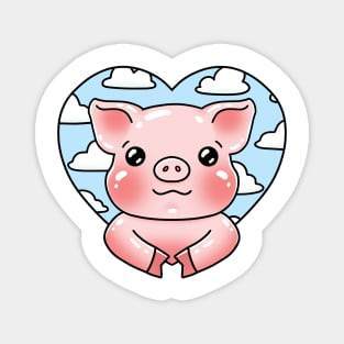 Pig in a heart with clouds Magnet