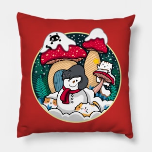 Purrrry Playtime in Magical Mushroom Town Pillow