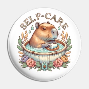 Self-care Capybara Bathing in a Hot Tub Pin