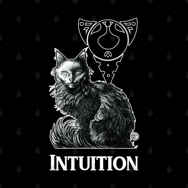 Magic Black Cat - White Outline Version - Intuition Quote by Nat Ewert Art