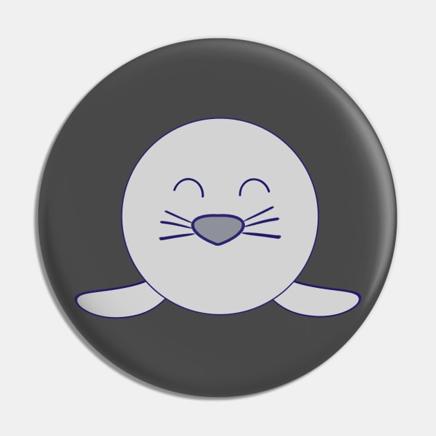 Kawaii Happy Grey Smiling Baby Seal Pin by vystudio