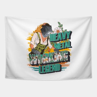 Welding girl quote Heavy metal welder legend floral pattern 90s retro style Tapestry