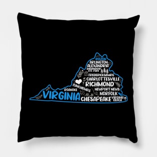 Reston Virginia cute map Virginia Beach, Chesapeake, Norfolk, Richmond, Newport News, Alexandria, Hampton, Roanoke, Suffolk Pillow