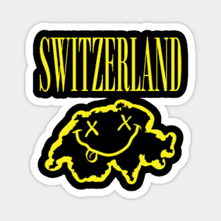 Vibrant Switzerland: Unleash Your 90s Grunge Spirit! Smiling Squiggly Mouth Dazed Smiley Face Magnet