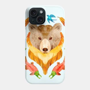 Pretty Grizzly Bear and Salmon Gouache Phone Case