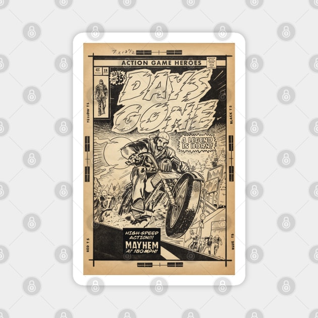 Mayhem at 180mph - Days Gone fan art comic cover line art Magnet by MarkScicluna