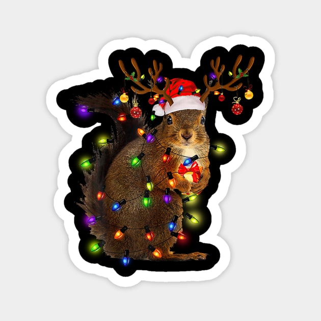 Squirrel Reindeer Xmas Color Lights Merry Christmas Magnet by Benko Clarence