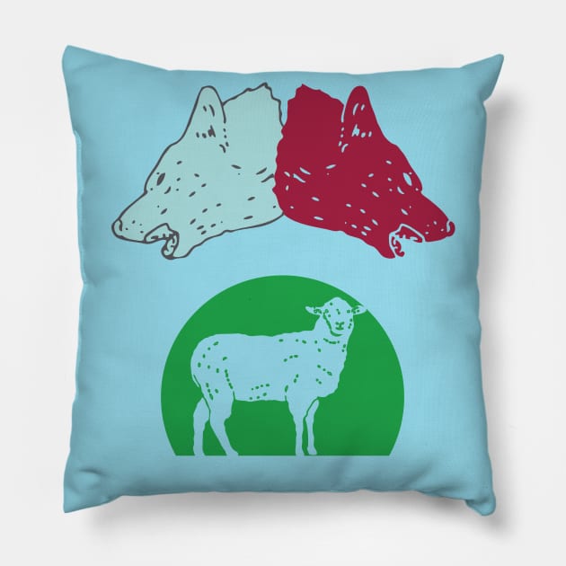 Hunter Wolves of Red and Blue Pillow by MaknArt