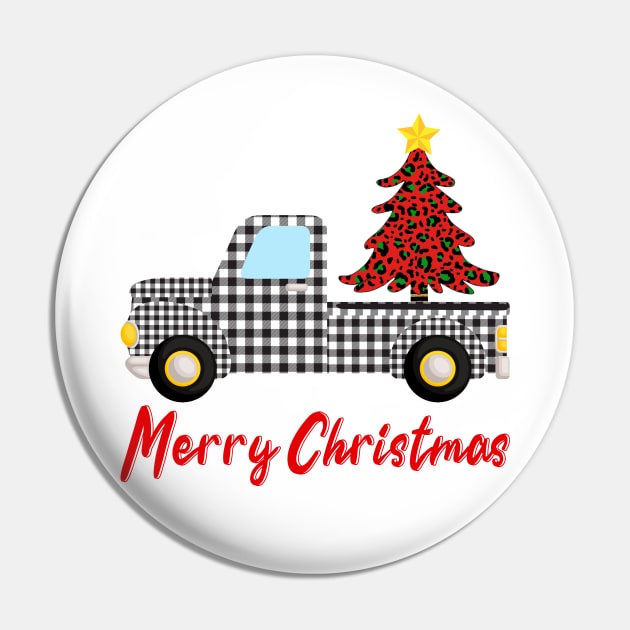 Merry Christmas Funny Buffalo Plaid Truck Pin by DragonTees