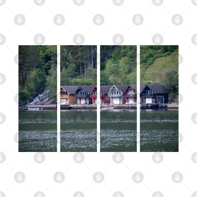 Wonderful landscapes in Norway. Vestland. Beautiful scenery of coloured houses facing the spectacular Sognefjord. Rainy day by fabbroni-art