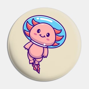 Cute Axolotl Astronaut Swimming Floating In Space Cartoon Pin