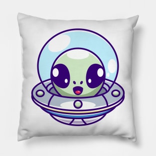 Cute alien flying with spaceship ufo cartoon Pillow