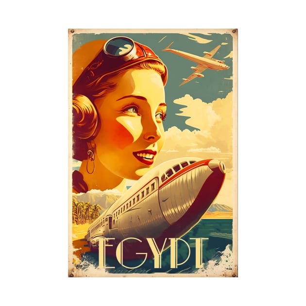 Egypt Pilot Vintage Travel Art Poster by OldTravelArt