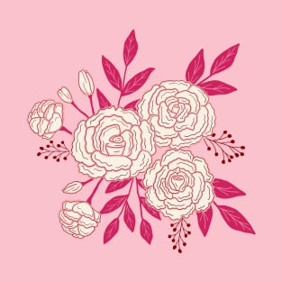 Delicate roses - White on pink background T-Shirt