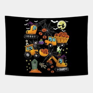 Halloween Construction Crane Truck Pumpkin Tapestry