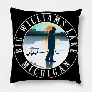 Big Williams Lake Ice Fishing Michigan Sunset Pillow