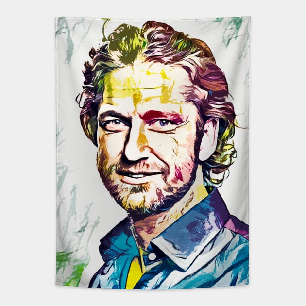 A Tribute to Gerard Butler the Legend Digital Fan Art Movie Celebrity Abstract Portrait Tapestry by Naumovski