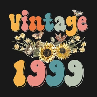 Vintage 1999 Sunflower Floral Retro Groovy 24th Birthday T-Shirt