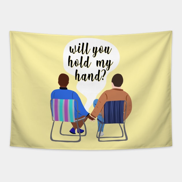 Eric and Adam Holding Hands Tapestry by byebyesally