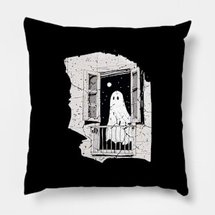 Spooky Ghost in the Window vintage, Boo in the Window Pillow